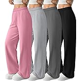 Velvelhall 4 Pack Womens Wide Leg Sweatpants Baggy Casual High Waisted Lounge Pants Drawstring Workout Joggers with Pockets(Black, Dark Gray, Light Gray, Pink,X-Large)
