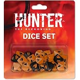 Renegade Game Studios Hunter: The Reckoning 5th Edition 15x Dice Set | Premium 20mm Orange &amp; Black d10 Dice featuring Custom Flame Motifs, for Immersive Tabletop RPG Gameplay Sessions