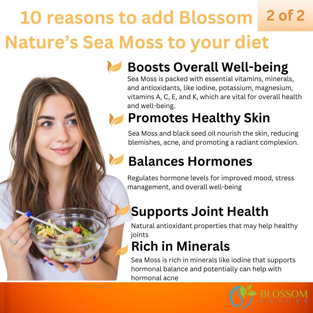 10-in-1 Irish Sea Moss Veggie Caps 3000mg Black Seed Oil Ashwagandha Bladderwrack Burdock Turmeric Apple Cider Vinegar Manuka Honey Dandelion Black Pepper - Made in US(Veggie Caps, Unflavored)