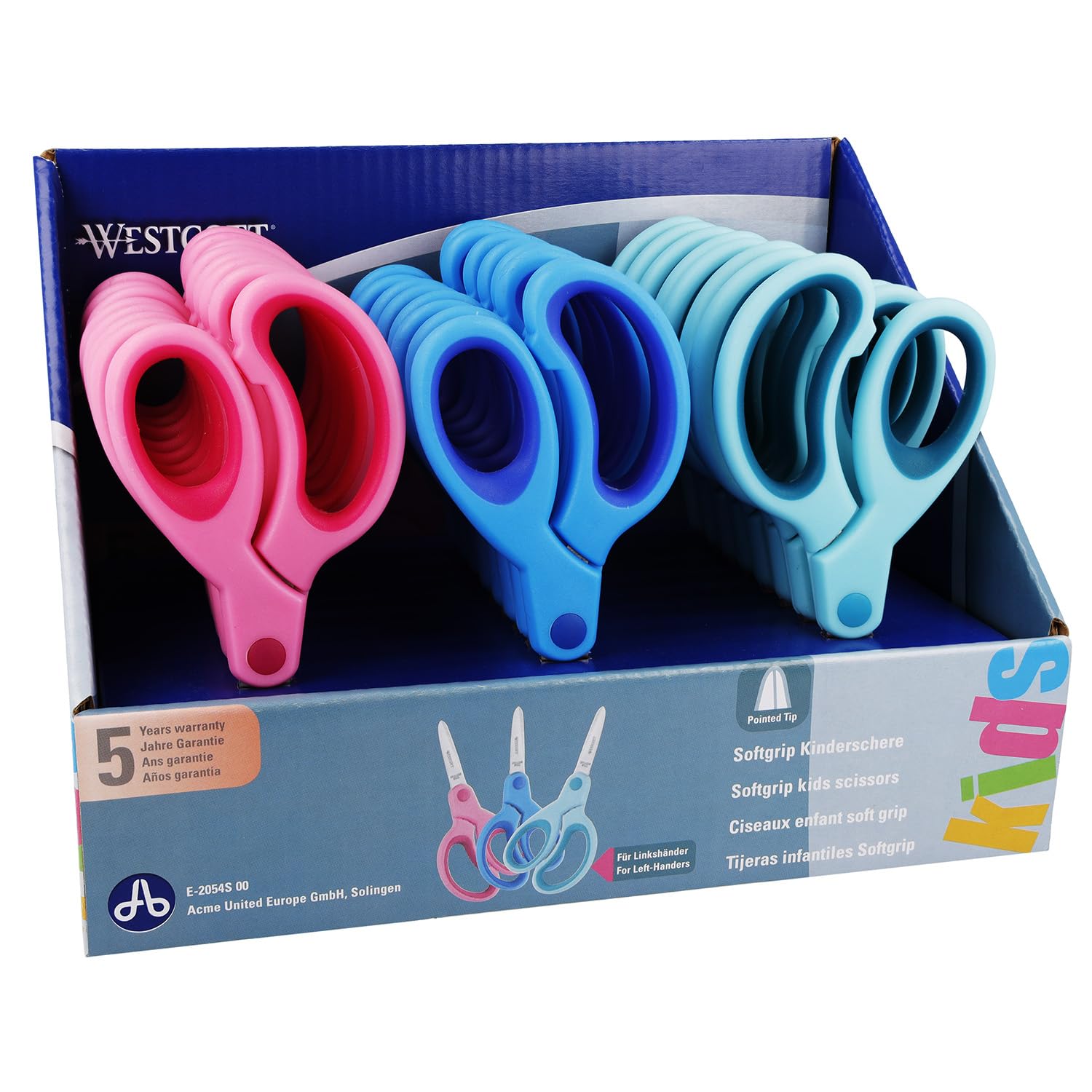 Westcott E-2054S 00 Soft Grip Kids 5 inch Scissors - Assorted Colours (Set of 24)