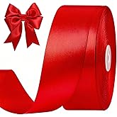 CLUEWR 1-1/2 Inches 50 Yards Red Satin Ribbon, Solid Fabric Ribbon Roll for Flower Bouquets, Gift Wrapping, Wedding, Christmas, Handmade Crafts