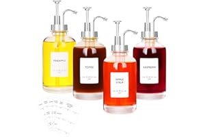 ​16.9oz Coffee Syrup Dispenser 4Pack- Glass Syrup Dispenser Kit for Coffee Bar Accessories for Home Coffee Bar/Premium Labele