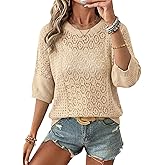 EVALESS Women's Crochet Tops Short Sleeve Hollow Out Knit Sweater Spring Summer Trendy Lightweight Casual Vacation Clothes