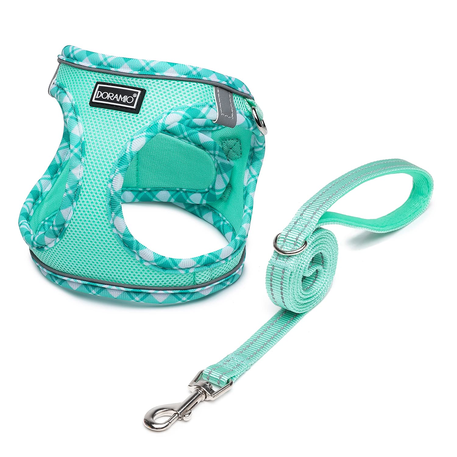 DORAMIO Step-in Dog Harness and Leash Set, Soft Mesh No-Chock Reflective Breathable Easy Walk Lightweight Vest Harnesses with Safety Buckle for Small Dogs, Cats, Puppies (Light Green, XL)