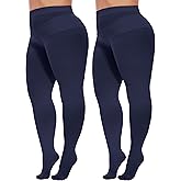 Citystl 2 Pairs Plus Size Tights for Women, 80D Opaque Black Tights, Solid Color Soft Microfiber