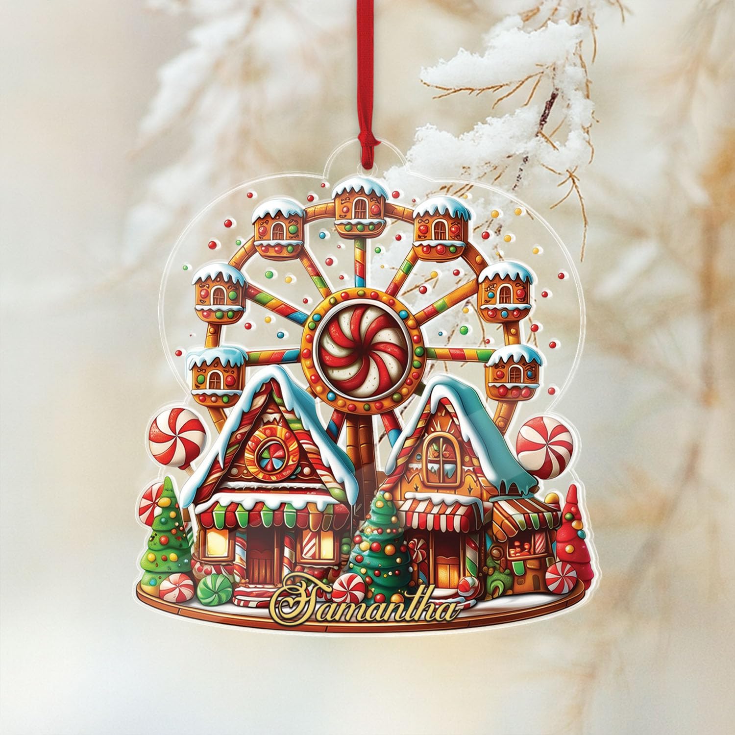 Photo 1 of *******STOCK PHOTO REFERENCE ONLY********Cookie Houses with Ferris Wheel Hanging Decor, 2D Acrylic Custom Name Ornament, Personalized Shaped Christmas Tree Ornament, Gifts for Her, Gingerbread Ferris Wheel Room Decoration
