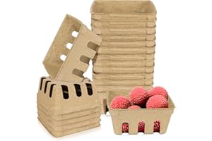 Vmiapxo 20 Pack Natural Pulp Fiber Berry Basket, Small Farmers Market Display Produce Baskets, Vented Berry Container for Strawberry Blueberry Raspberry Egg Fruit Vegetable, Grocery Store Supplies