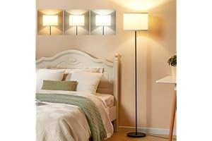 Ambimall Floor Lamp for Bedroom with 3 Color Temperature Bulb with Pull Chain Switch, Modern Floor Lamp with Beige Lampshade for Living Room, Office, Kids Room, Study Room