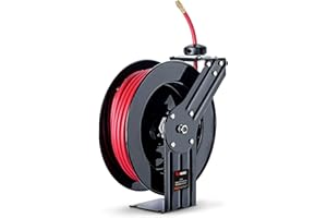 ReelWorks Air Hose Reel Retractable 3/8" Inch x 50' Feet Hybrid Polymer Hose, Max. 300 PSI Compressor Water Plastic Spring Dr