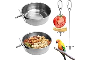 YYBD Pet Feeding Dish Set Pet Food Water Bowl with Clamp Holder Parrot Fruit Fork Stainless Steel Feeder Cup Bird Feeding Hou