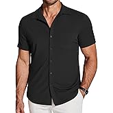 COOFANDY Men's Ribbed Button Down Shirts Short Sleeve Casual Shirt with Pocket Summer Beach Camp Tops