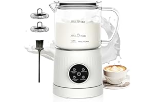 Casimhu 4-in-1 Milk Frother, Electric Milk Frother and Steamer with LED Touch Screen, Ceramic Lining Bottom, Milk Warmer 13.52oz for Lattes, Cappuccinos, and Macchiatos at Home, White