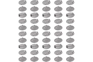 CANSYBIL 50Pcs Stainless Steel Flat Round Brooch, Flat Disc Pin,Blanks Iron Brooch Pin Brooch Bezel Trays for Badge DIY Jewelry Craft Making Decoration Accessories (A50Pcs - 15mm Diameter)