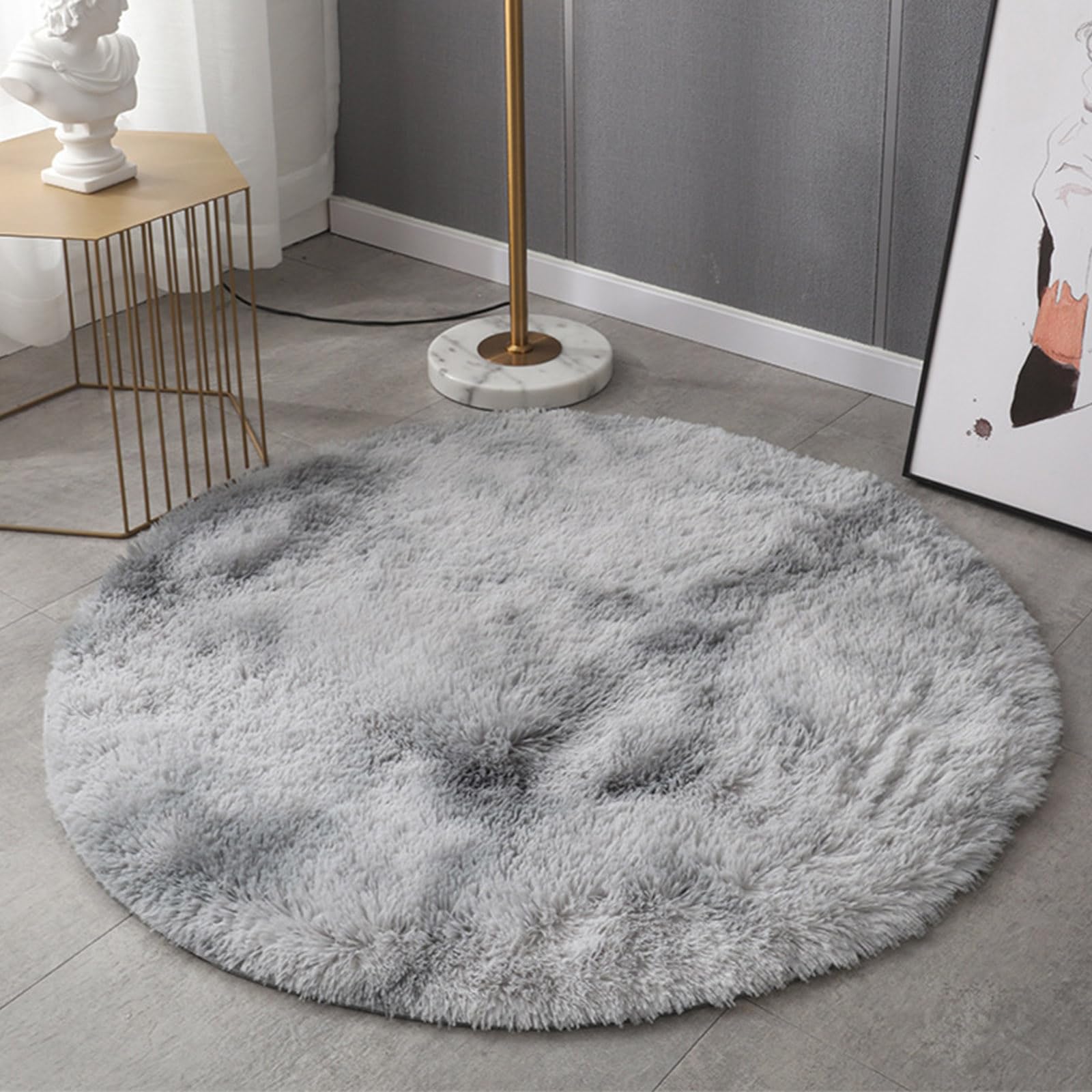 HARESLE Round Rugs for Bedroom,Soft Washable Circle Rug for Living Room,Kitchens,Kids Room Round Carpet (Light Grey,Diam 120cm/47.2in/3.93ft)