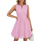 ZESICA Women's Summer Sleeveless Mini Dresses 2026 V Neck Hollow Out Eyelet Flowy A Line Beach Vacation Party Sundress
