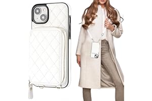 Bocasal Crossbody Wallet Case for iPhone 15 Plus, RFID Blocking PU Leather Zipper Handbag Purse Flip Cover, Kickstand Folio Case with Card Slots Holder Wrist Strap Lanyard 5G 6.7 Inch (White)