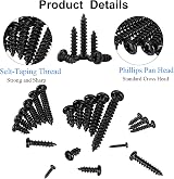 FandWay 625Pcs Self-Tapping Screws Set M2/M3/M4 Black Phillips Pan Head view 5