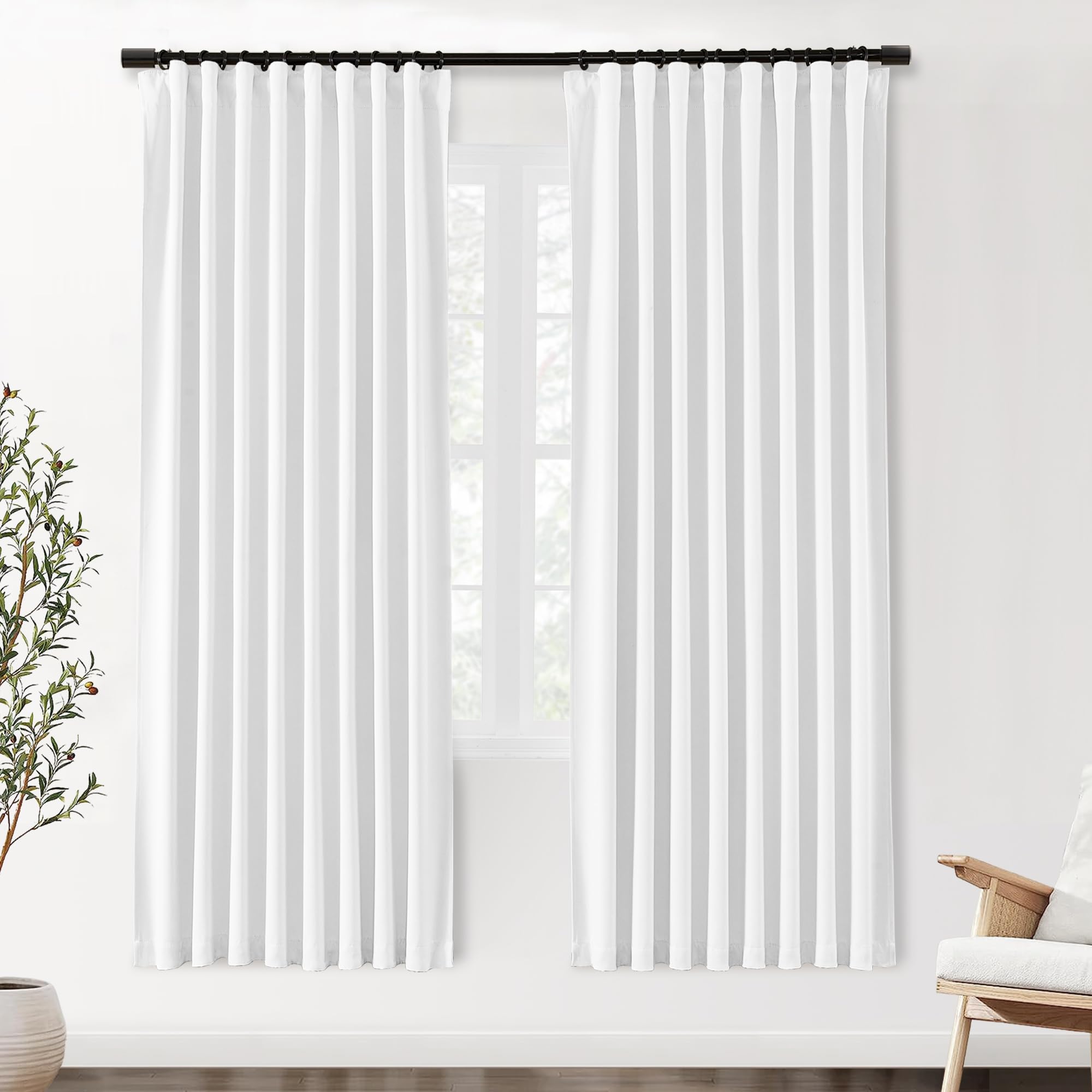 Photo 1 of **used ** Long Pure White Blackout Curtains 2 Panels Set,Room Darkening Back Tab/Rod Pocket Thermal Insulated Curtains for Living Room Bedroom