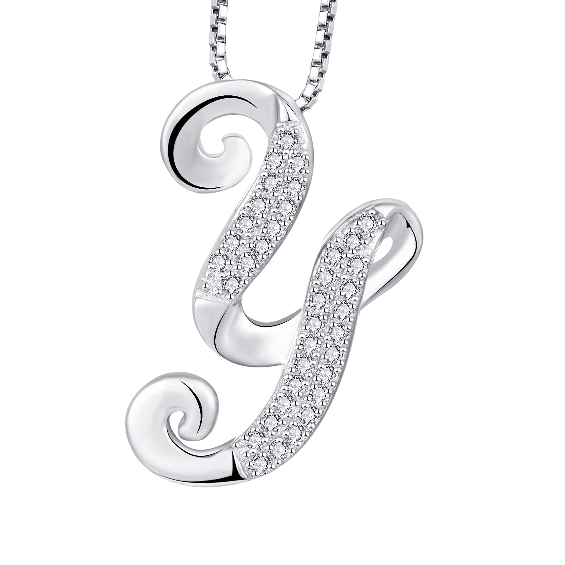starchenie Letter Necklace Lucky Letter Y Necklace Zircon Pendant 925 Sterling Silver Necklace for Women