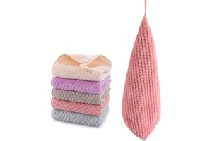 Hipruict Small Towels with Hanging Loop，Hand Dry Towels for Kitchen & Bathroom, Super Absorbent Soft Small Hanging Towel Set with Hanging Loop, Machine Washable Towel Fast Drying, Set of 5 …