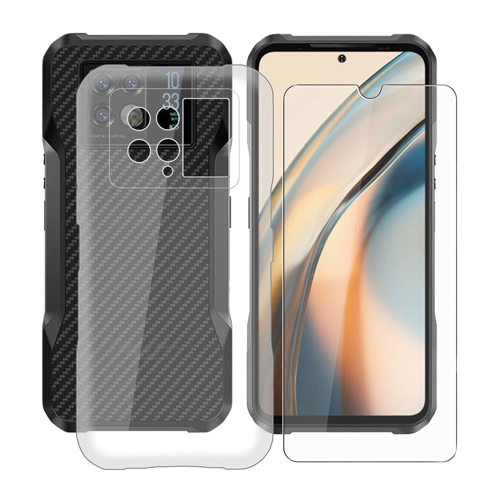 HHUAN Mobile Phone Case for Doogee V20 (6.43 Inches) + Tempered Glass Film, Ultra Thin Transparent TPU Silicone Bumper Case + Screen Protector for Doogee V20 - Clear