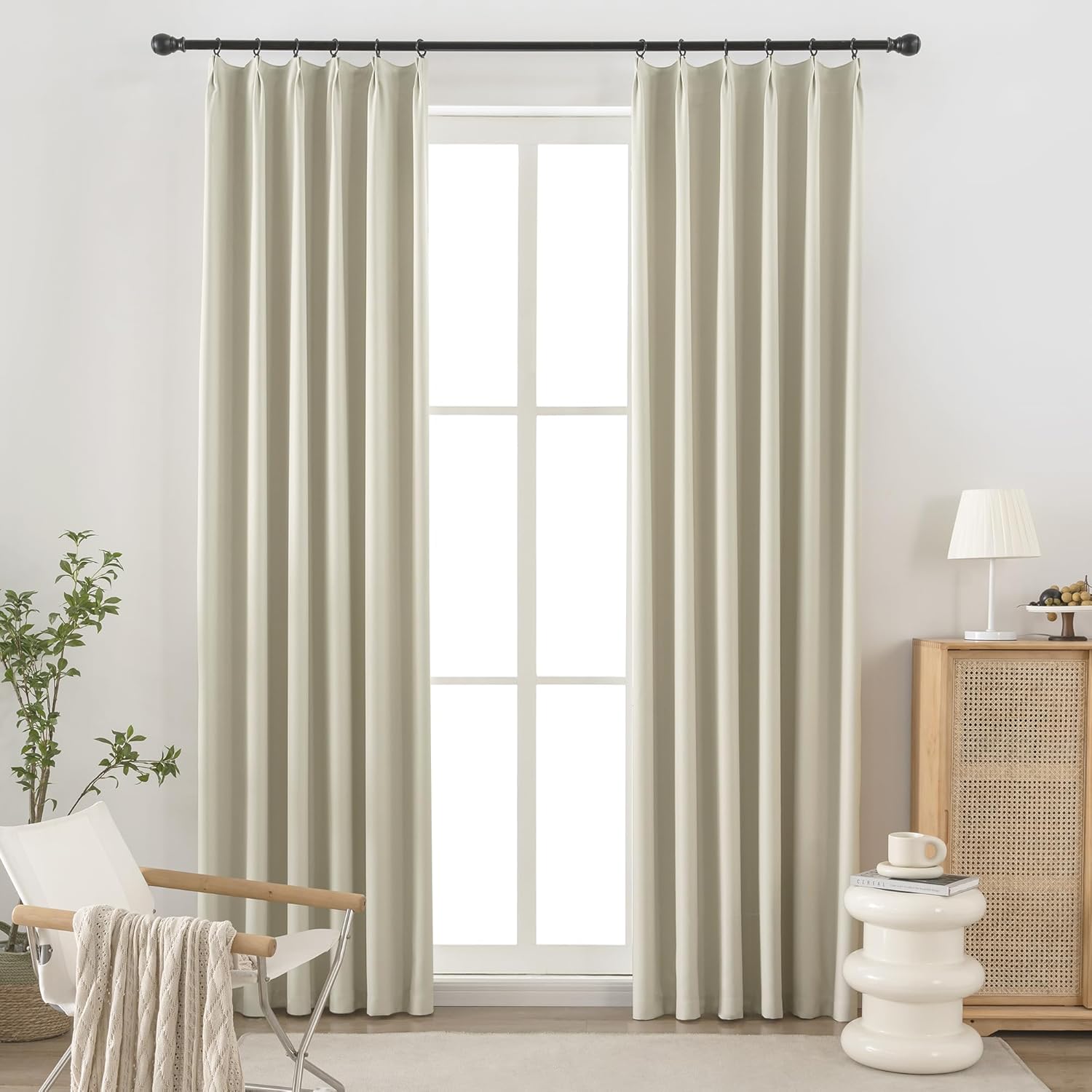 Outdoor Curtains - JADE POKE Pinch Pleated Curtains Cream Beige Window Treatment Panel, 38