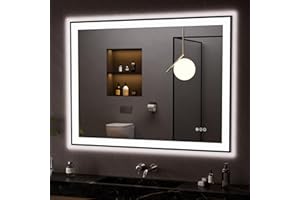 LOAAO 48"X36" LED Bathroom Mirror Black Framed, Anti-Fog, Dimmable, Lighted Bathroom Vanity Mirror for Wall, Memory Function, Tempered Glass