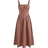 CIDER Maxi Dress for Women Gingham Cotton Blend Square Neck Casual Lined Summer Vacation Dress Middle Waist