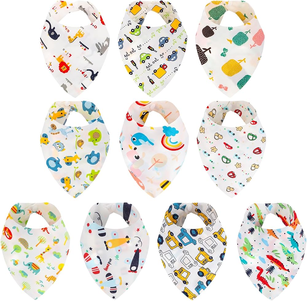Lanjue Baby Bibs 10 Pack Bandana Dribble Bibs Adjustable Snaps Cotton