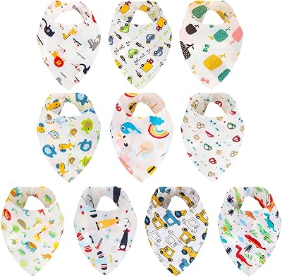Lanjue Baby Bibs 10 Pack Bandana Dribble Bibs Adjustable Snaps Cotton
