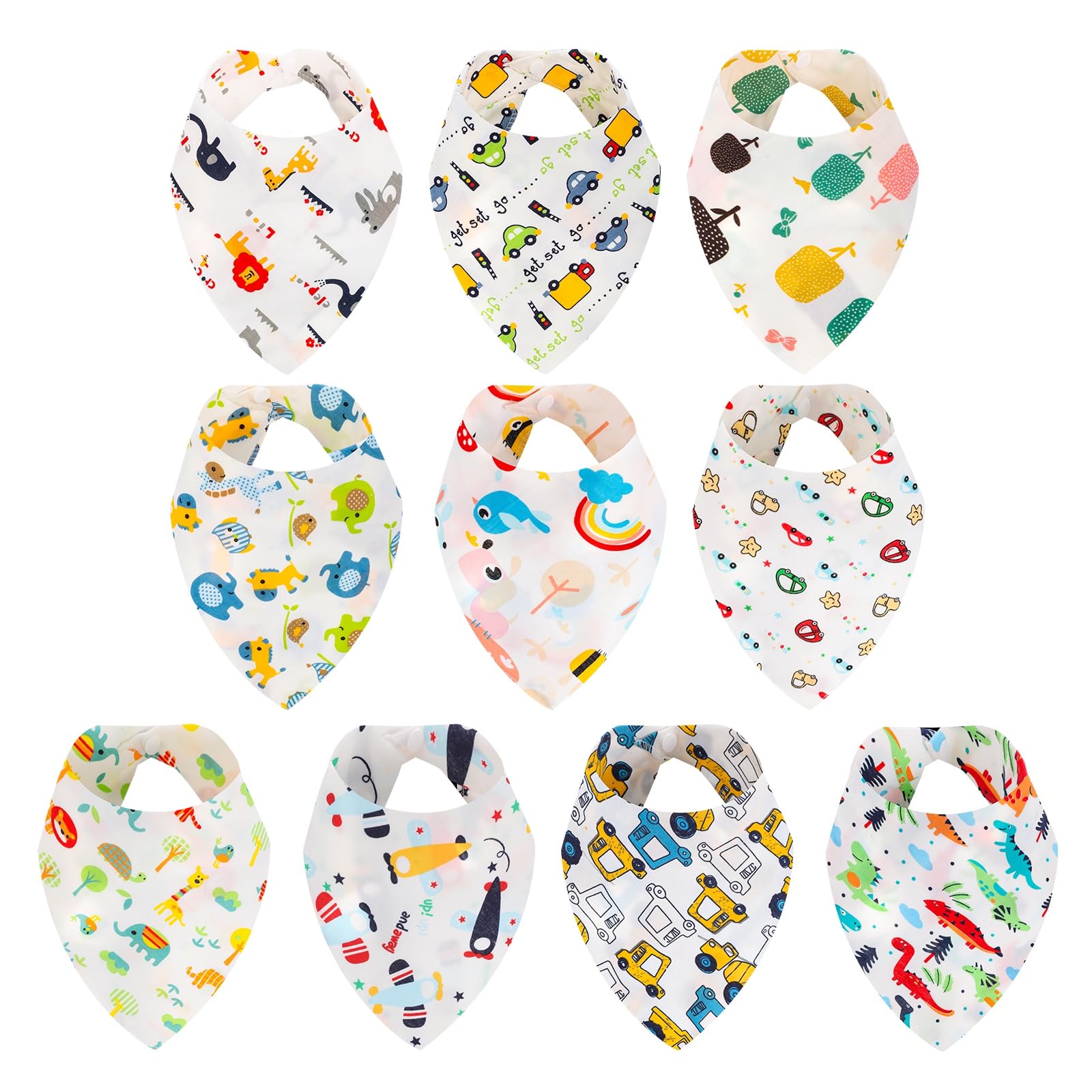 Lanjue Baby Bibs, 10 Packs Baby Dribble Bibs Bandana Bibs with Adjustable Snaps, Soft Cotton Toddler Drool Bibs for 0-36 Months Newborn and Toddlers Drooling and Teething