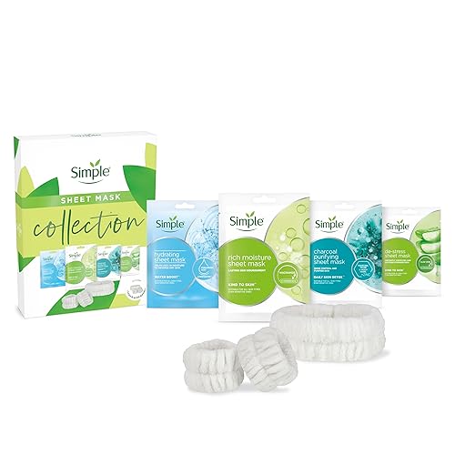 Simple Sheet Mask Collection 4 piece Moisturising Gift Set with a Headband & Wristband