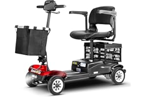 Scootngo Mobility Scooters for Seniors& Adults Foldable Powered Wheelchair Device with Dual Detachable Baskets 4 Wheel Mobility Scooter with Long Travel Range, 300LBS Capacity, Red-Black