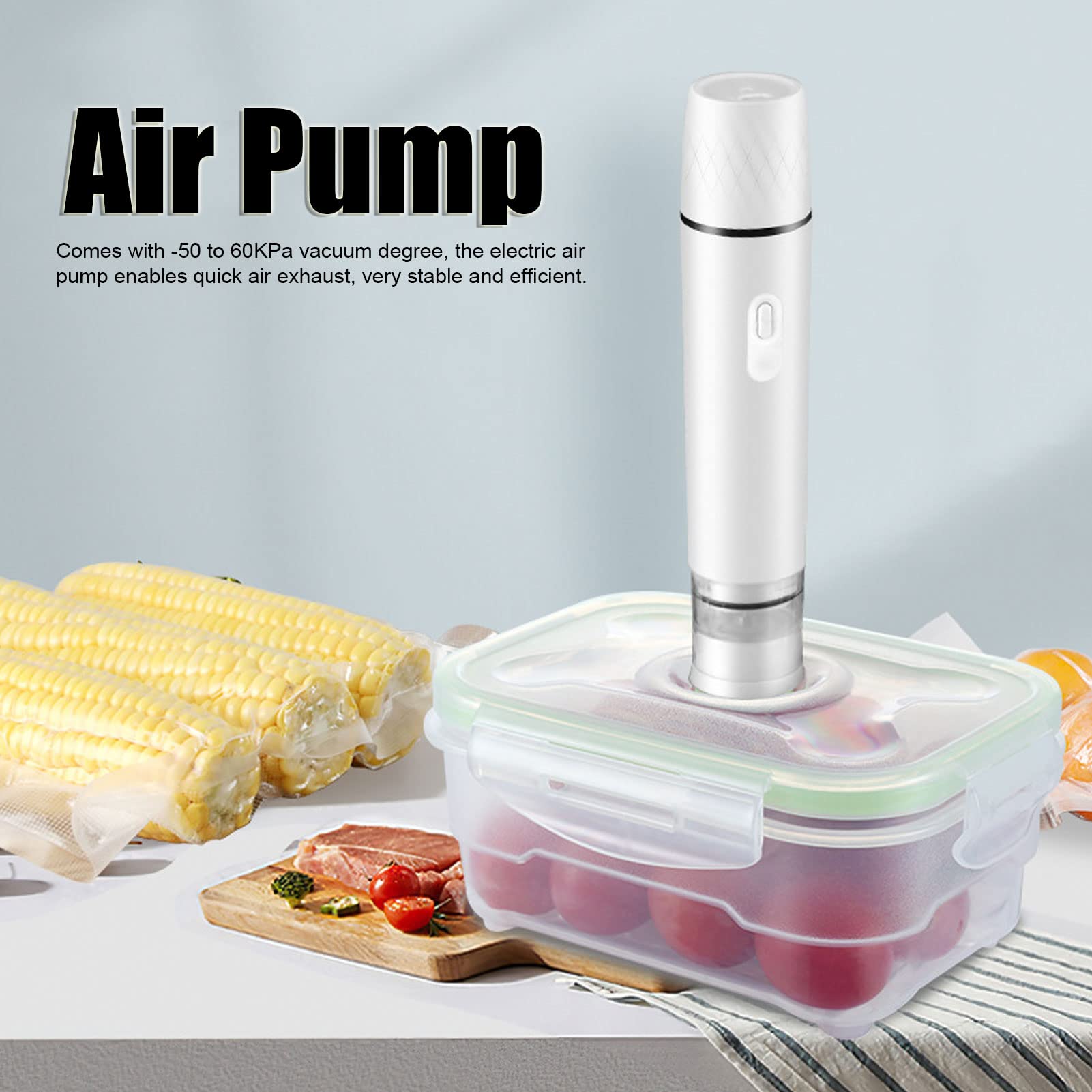 Electric Air Pump Vacuum Seal Pump Handheld Vacuum Food Sealer Automatic Food Vacuum Pump Cordless Sealing Machine Tool for Food Storage (White)