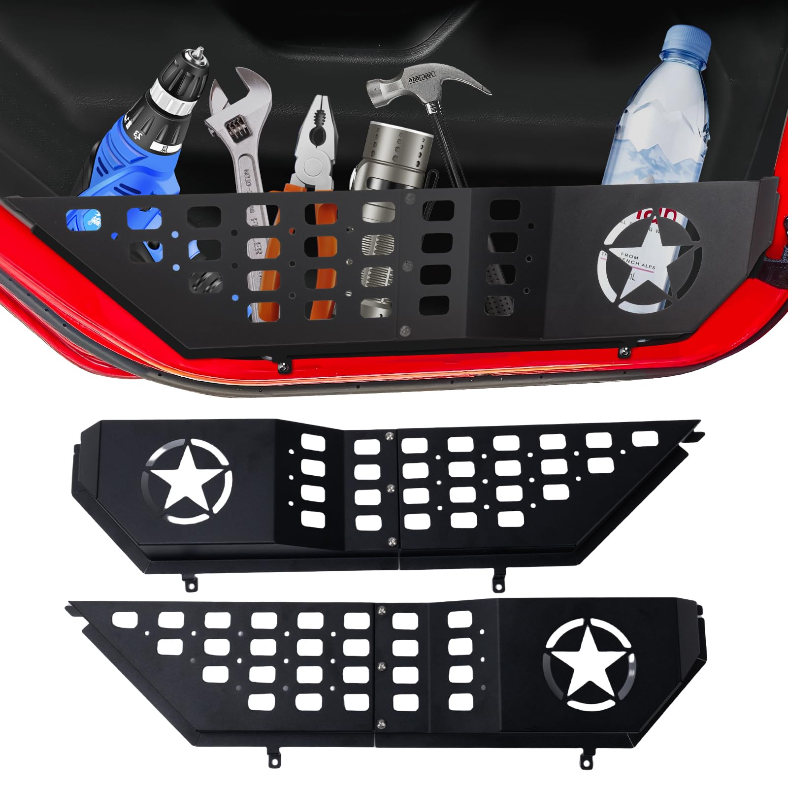 Photo 1 of AceRide Metal Front Door Pocket Storage Box Compatible with Jeep Wrangler JL JLU 4XE 2018-2024 & Gladiator JT 2020 2021 2022 2023 2024 Door Storage Organizer Molle Panels