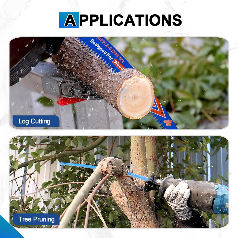 BRSCHNITT Säbelsägeblätter mit japanischen Zähnen 380mm*2+300mm*2 - Bogenkante Säbelsägeblätter für Holz 380mm*2+300mm*2, 6 TPI zum Beschneiden von Bäumen, Holzschneiden 4