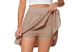 Afibi Women's Casual Basic Versatile Flared Pleated Mini Skater Skirt with Shorts
