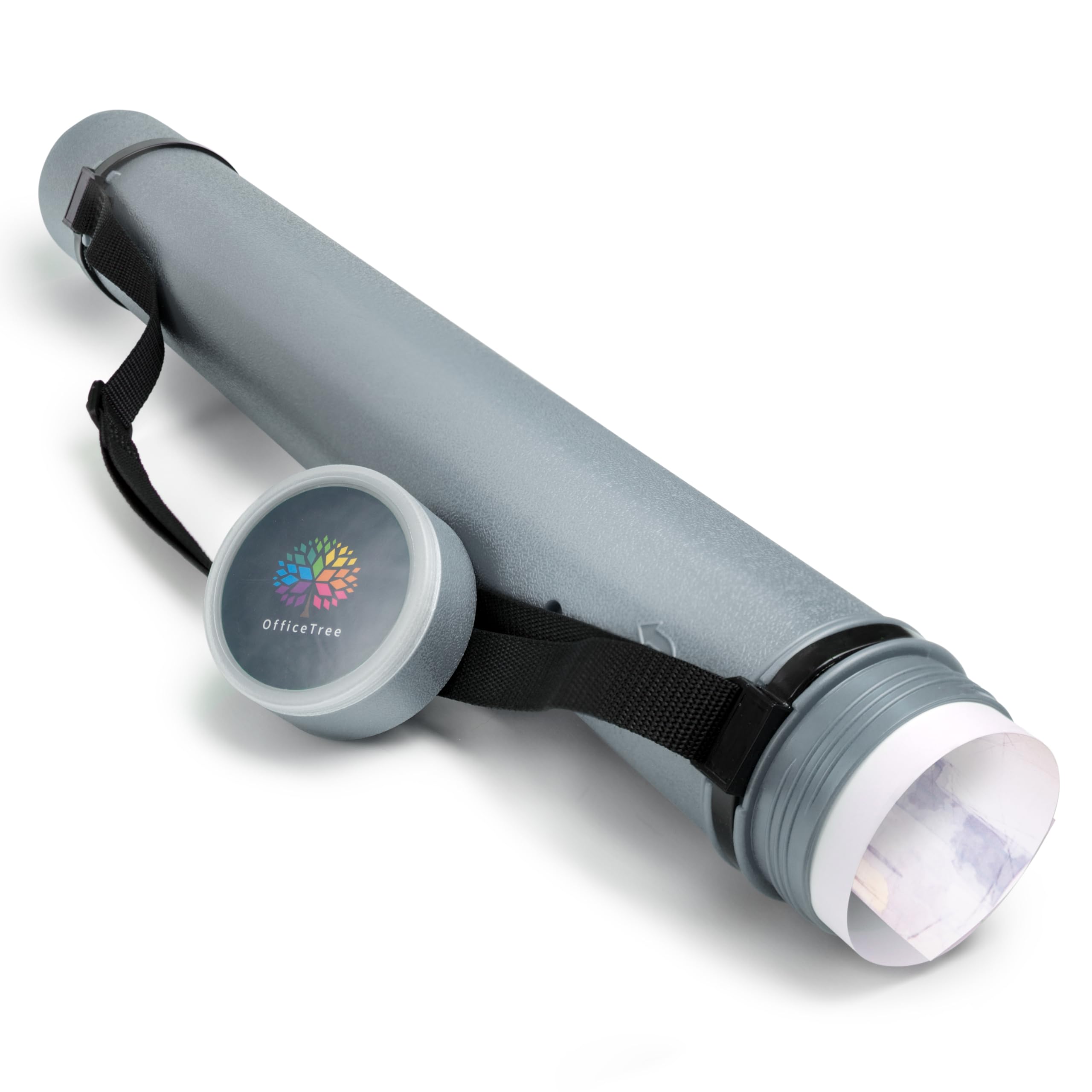 OfficeTree Art Tube Storage Grey A0 - Poster Carrier for Transport and Storage - Adjustable Length 60-100 cm and Carry Strap - Drawing Tube - Storage Tube