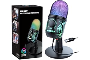 MRSDY USB Microphone, Plug and Play Gaming Mic for PC, Mac, PS4/5, Podcast Microphone with RGB, Mute, Monitor, Noise Reduction, Volume Gain, Great for Recording, Streaming