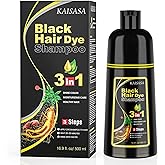 KAISASA Black Hair Dye Shampoo 3 in 1 for Gray Hair, Hair Color Shampoo for Women Men Grey Hair Coverage 500ml (Black)