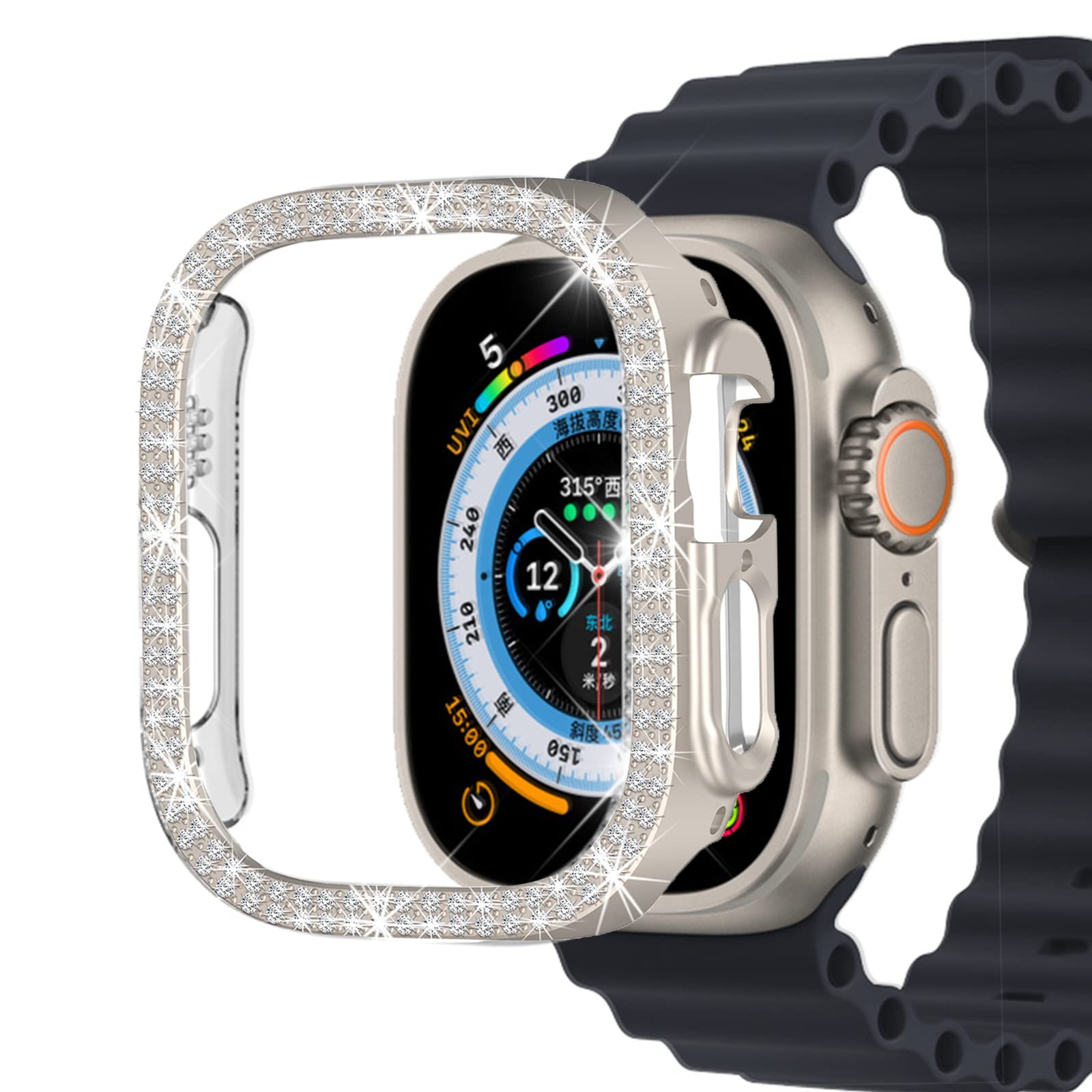 Miimall Compatible with Apple Watch Ultra 2/Ultra 49mm Bling Case, [without Screen Protector] Hard Bumper Case with Crystal Diamonds, Shockproof Women Protective Cover for iWatch Ultra 2, Starlight