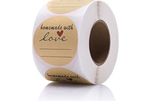 GOYOMI 2" Homemade with Love Stickers, 500 Pcs Kraft Jar Canning Label Stickers for Baked Packaging, Cookie Bags, Fudge Containers, Store Owners, Crafts, Organizing, Price Tags