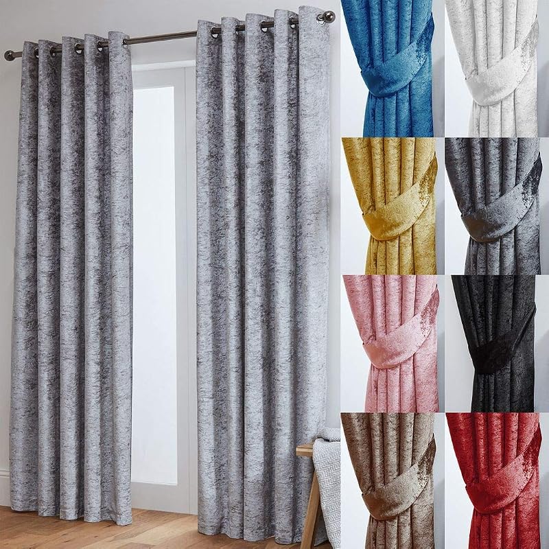 John Aird Crushed Velvet Eyelet Curtains Silver 46 Wide x 54 Drop