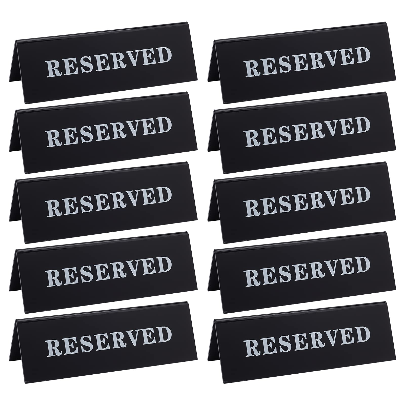 OLYCRAFT 10Pcs 45x150x50mm Black Acrylic Reserved Table Tent Sign Guest Reservation Table Seat Sign for Wedding Seating Reservation Restaurant Business Office Meeting Party