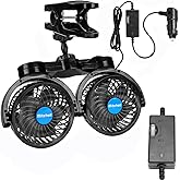 Hynoo 12V Car Clip Fans, Adjustable Dual Head Clip Fan 360° Rotatable Cooling Air Fan, 4'' Electric Auto Car Fans with Cigare