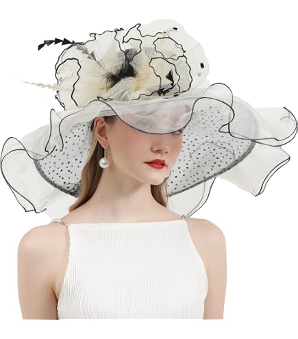 Women Organza Church Derby Hat Wide Brim Sun Hats for  display picture 1