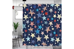 MEHOFOND 4th of July Shower Curtain for Bathroom Independence Day Bathroom Curtains for Kids Red Blue Stars and Stripes Flag Bathroom Decor Washable Durable Fabric 72x72 inch