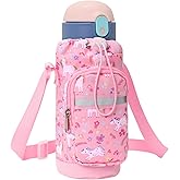 BrainyBees Water Bottle Carrier for Kids - Water Bottle Holder with Strap, Boys Girls Water Bottle Sling Bag for 10/12/14/16/18Oz Water Bottles Walking Hiking Camping