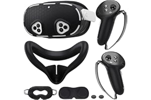 KANG YU Silicone Cover Set Compatible with Meta/Oculus Quest 3s Accessories, VR Silicone Face Cover, VR Shell Cover,Touch Controller Grip Case,Camera Lens Protector Set(Black)