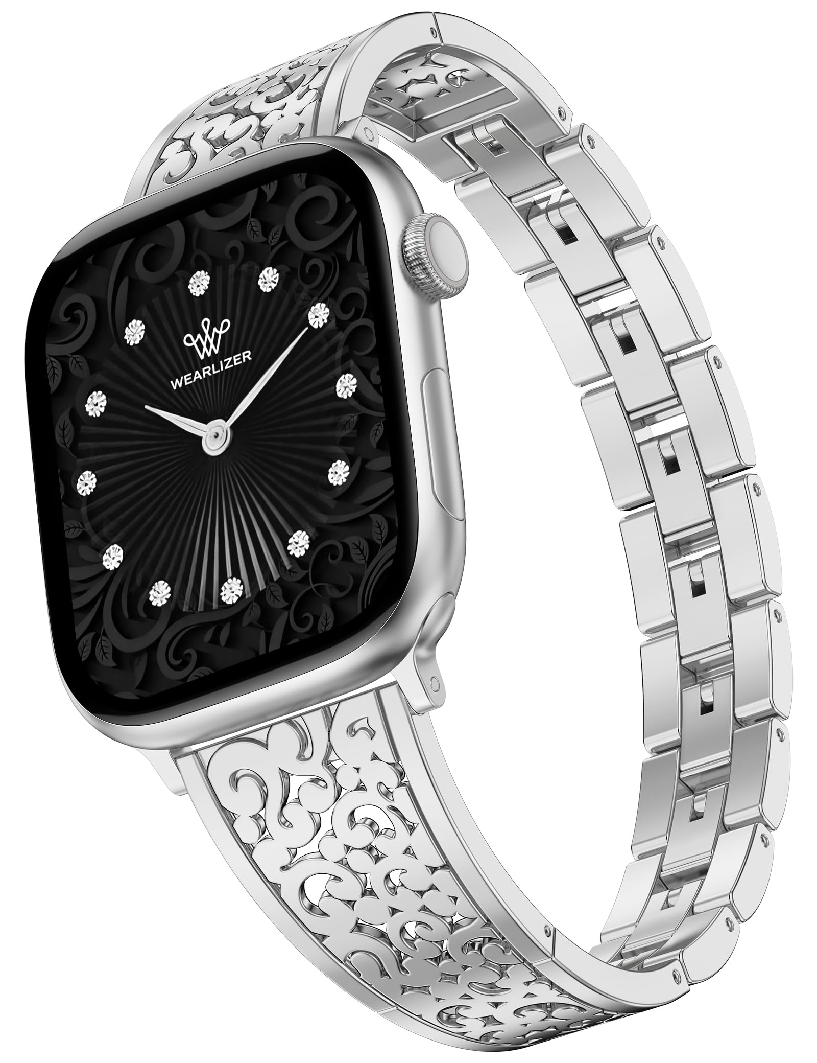 Wearlizer Compatible with Apple Watch Bands for Women 41/40/38/42mm, Jewelry Dressy Stainless Steel Metal Scrollwork Chain Bracelet for iWatch Band Series 11 10 9 8 7 6 5 4 SE 3 2 1 Silver